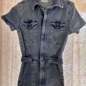 Good American Light Blue Denim Straight Leg Pants Jumpsuit